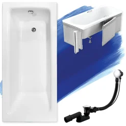 Baignoire rectangulaire 100 x 70 TALIA acrylique blanc + Habillage en polystyrène + Pieds + Vidage à chromé