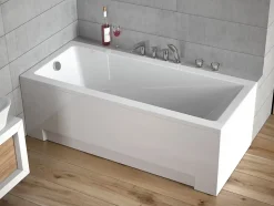 Baignoire rectangulaire 130 x 70 MODERN acrylique blanc + Habillage en polystyrène + Pieds + Vidage à chromé