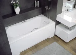 Baignoire rectangulaire 170 x 70 ARIA PLUS acrylique blanc + avec Tablier + Poignées + Pieds + Vidage à chromé