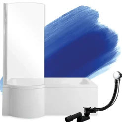 Baignoire rectangulaire 170 x 70 Gauche INSPIRO acrylique blanc, sans Habillage + Écran + Pieds + Vidage à chromé