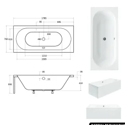 Baignoire rectangulaire - avec Tablier Blanc et Repose Tête OFFERT - VITAE - 180 x 80 cm