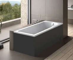 Baignoire rectangulaire + tablier noir + repose tête - SHEA - 170 x 70 cm