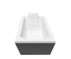 Baignoire rectangulaire + tablier noir + repose tête - SHEA - 170 x 70 cm
