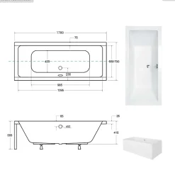 Baignoire rectangulaire - 170 x 75 cm - sans Habillage - avec Pieds - Vidage Chrome - QUADRO
