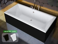 Baignoire rectangulaire - avec Tablier Noir Mat et Repose Tête OFFERT - QUADRO - 170 x75 cm
