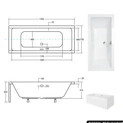 Baignoire rectangulaire - avec Tablier Noir Mat et Repose Tête OFFERT - QUADRO - 170 x75 cm