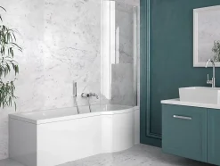 Baignoire rectangulaire 160 x 70 Droite INSPIRO acrylique blanc + avec Tablier + Pieds + Vidage à chromé