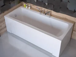 Baignoire rectangulaire 160 x 70 OPTIMA PREMIUM acrylique blanc + avec Tablier + Poignées + Repose Tête + Pieds + Vidage à chromé