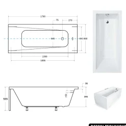 Baignoire rectangulaire - avec Tablier Noir Mat et Repose Tête OFFERT - MODERN - 180 x 80 cm