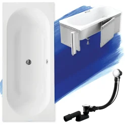 Baignoire rectangulaire 150 x 75 VITAE acrylique blanc + Habillage en polystyrène + Pieds + Vidage à chromé
