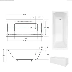 Baignoire rectangulaire - 170 x 70 cm - sans Habillage - avec Pieds - Vidage Chrome - OPTIMA
