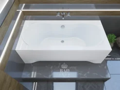 Baignoire rectangulaire 170 x 80 LONG acrylique blanc + avec Tablier + Pieds + Vidage à chromé