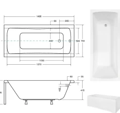 Baignoire rectangulaire + tablier blanc + repose tête - OPTIMA - 150 x 70 cm
