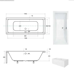 Baignoire rectangulaire - 155 x 70 cm - avec Tablier - Pieds - Vidage Chrome - QUADRO
