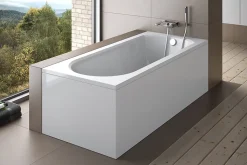 Baignoire rectangulaire 160 x 75 INTRICA acrylique blanc + avec Tablier + Pieds + Vidage à chromé