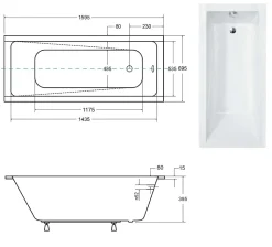 Baignoire rectangulaire blanche à encastrer + repose tête - MODERN SLIM - 160 x 70 cm