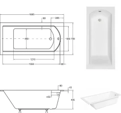 Baignoire rectangulaire blanche à encaster - SHEA SLIM - 170 x 70 cm