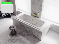 Baignoire rectangulaire blanche à encastrer + repose tête - 170 x 75 cm - TALIA SLIM