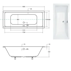 Baignoire rectangulaire blanc à encastrer - Repose Tête OFFERT - QUADRO SLIM - 190 x 90 cm