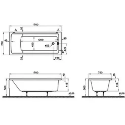 Baignoire rectangulaire VITRA Neon avec pied 170x75cm Blanc