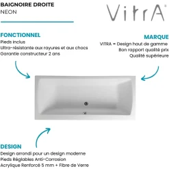 Baignoire rectangulaire VITRA Neon avec pied 180x80cm Blanc