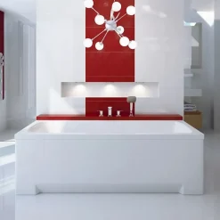 Baignoire rectangulaire 160x70 OPTIMA PREMIUM acrylique blanc +Habillage en polystyrène+Poignées+Repose Tête+Pieds+Vidage à chromé