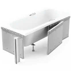 Baignoire rectangulaire 160x70 OPTIMA PREMIUM acrylique blanc +Habillage en polystyrène+Poignées+Repose Tête+Pieds+Vidage à chromé