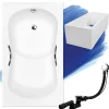 Baignoire rectangulaire 120x70 ARIA REHAB acrylique blanc + Support stabilisateur en polystyrène + Poignées +Pieds+Vidage à chromé