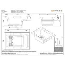 Baignoire sabot siège moulé acrylique haute densité sur châssis métal SANINDUSA Shortline 100x70 blanche