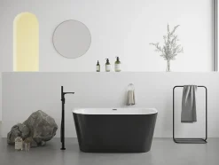 Baignoire semi îlot - 255L - 180 x 75 x 58 cm - Noir brillant - Acrylique - DIVINA