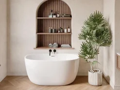 Baignoire semi-îlot blanche - 167 L - Acrylique - 130 x 72 x 58 cm - AMOSARI