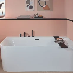 Baignoire semi-îlot d'angle VILLEROY & BOCH Loop & Friends version gauche avec bonde et trop-plein blanc