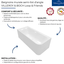 Baignoire semi-îlot d'angle VILLEROY & BOCH Loop & Friends version droite