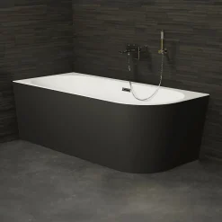 Baignoire semi-îlot murale CAPRI 160 Gauche Noire L. 160 x l. 76 cm, by SPALINA
