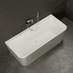 Baignoire semi-îlot murale Mint 180x81 cm, grise et blanche, By Spalina