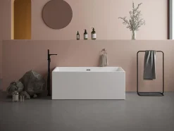 Baignoire semi-îlot rectangulaire - 315 L - 170 x 80 x 58 cm - Blanche - Acrylique - PIKAIA