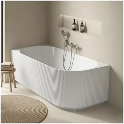 Baignoire striée acrylique Lucite STRIA semi-îlot blanche 170cm - Angle gauche