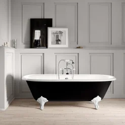 Baignoire sur pieds en fonte PLYMOUTH Noire 153 cm Pieds blancs