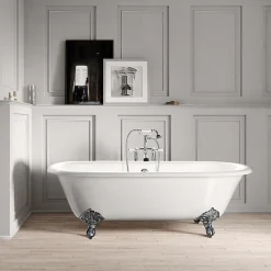 Baignoire sur pieds en fonte PLYMOUTH Blanche 153 cm Pieds chromes