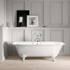 Baignoire sur pieds en fonte PLYMOUTH Blanche 170 cm Pieds blancs