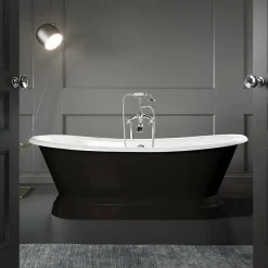 Baignoire sur socle en fonte emaillee SOUTHPORT Noire 180 cm Peinture noire (baignoire et socle)