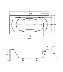Baignoire VANESSA - 130cm dimensions