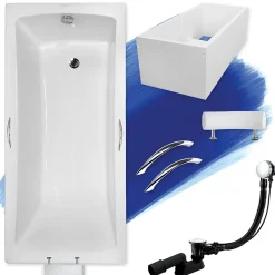 Baignoire 160x70 OPTIMA PREMIUM acrylique + Support stabilisateur en polystyrène +Poignées + Repose Tête + Pieds + Vidage à chromé