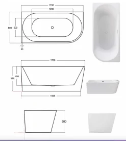 Baignoire ZOYA angle droit - 170 x 80 cm