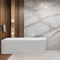 BALNEO Baignoire îlot d'angle gauche AVOLA blanche acrylique 150x75cm Baignoire de salle de bain