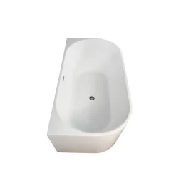 Balneo Baignoire semi-îlot Murale 150x75cm, accessoires inox, Acrylique thermoformé 3.5mm, avec pieds réglables, VIVA