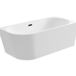 Balneo Baignoire semi-îlot Murale 170x80cm droite, accessoires noir, Acrylique thermoformé 3.5mm, avec pieds réglables, AVOLA