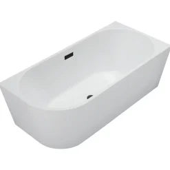 Balneo Baignoire semi-îlot Murale 170x80cm droite, accessoires noir, Acrylique thermoformé 3.5mm, avec pieds réglables, AVOLA