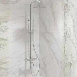BALNEO Système de douche avec pommeau de pluie argent Acier inoxydable - Mitigeur de douche avec douchette CASCADE CHROME