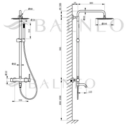 BALNEO Système de douche avec pommeau de pluie argent Acier inoxydable - Mitigeur de douche avec douchette CASCADE CHROME